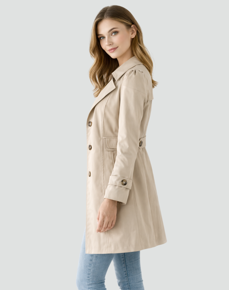 Women's Slim Fit Trench Coat, Lapel Collar, Long Sleeves