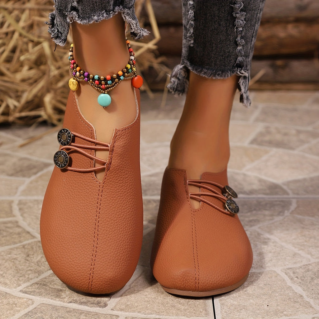 Women's Slip-On Loafers with Button Detail Low Heel