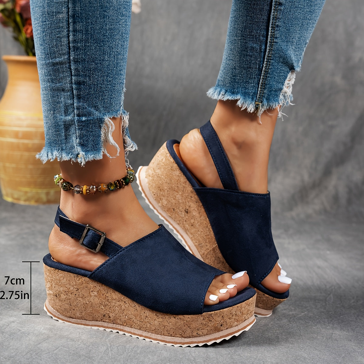 Women's Platform Sandals with Shock-Absorbing Sole and Adjustable Buckle