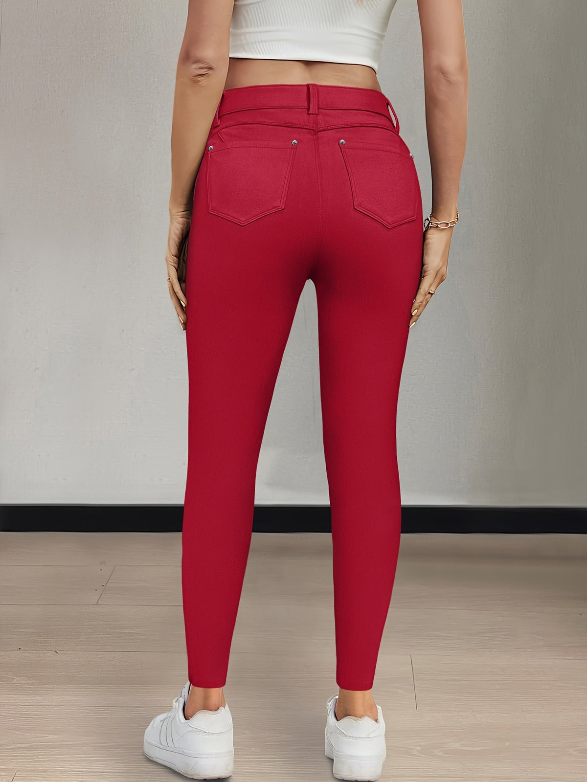 Women's High-Waist Skinny Jeans with Five-Pocket Design