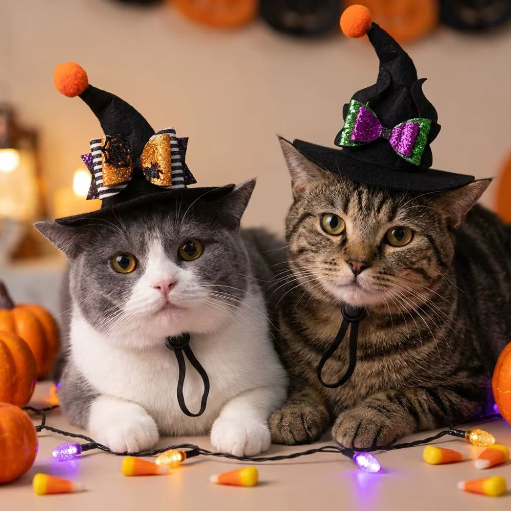 Halloween's Adjustable Sequin Witch Hat for Pets with Strap