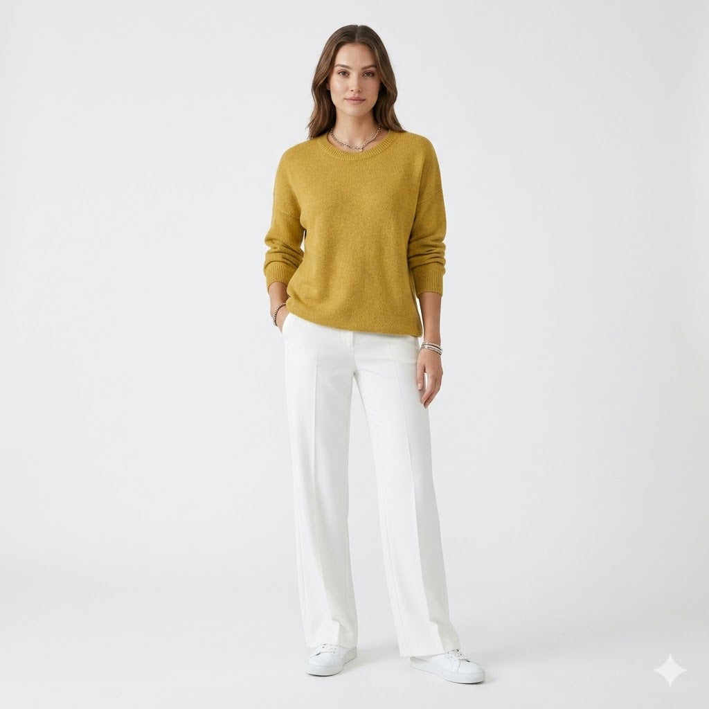 Women's Crew Neck Long Sleeve Knit Sweater, Relaxed Fit