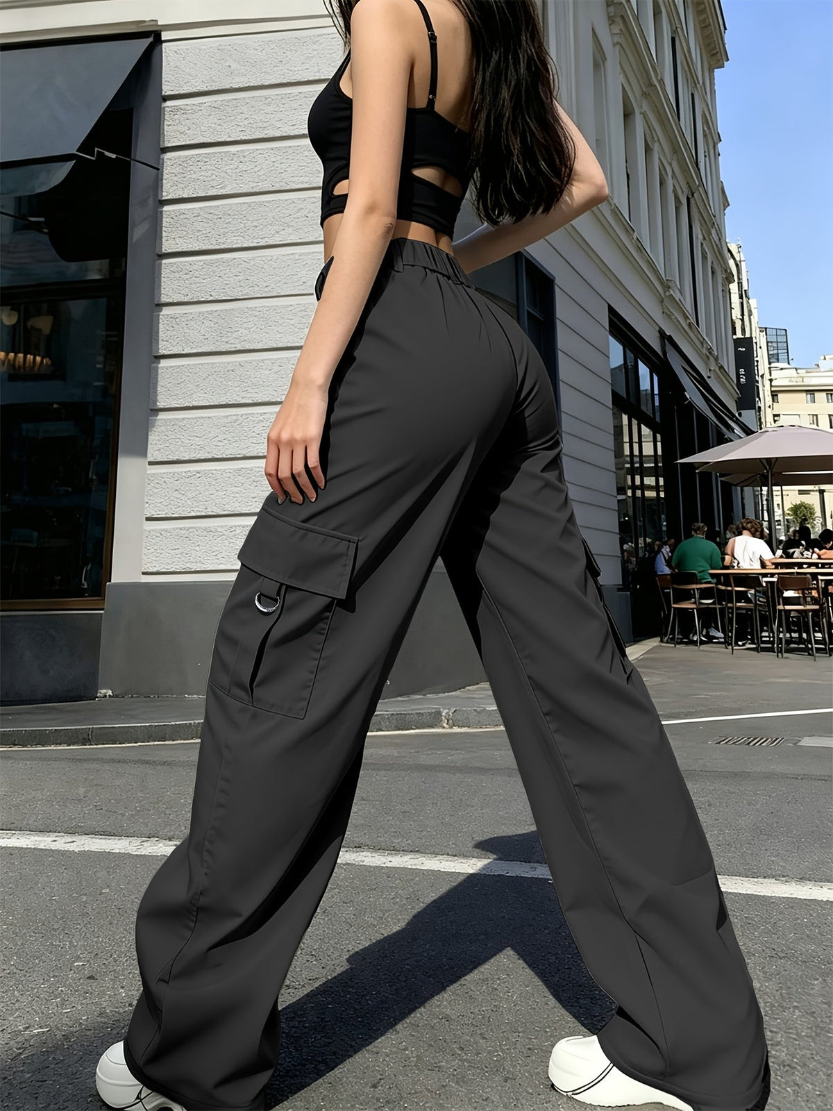 Women's High-Waisted Wide-Leg Cargo Pants with Pockets