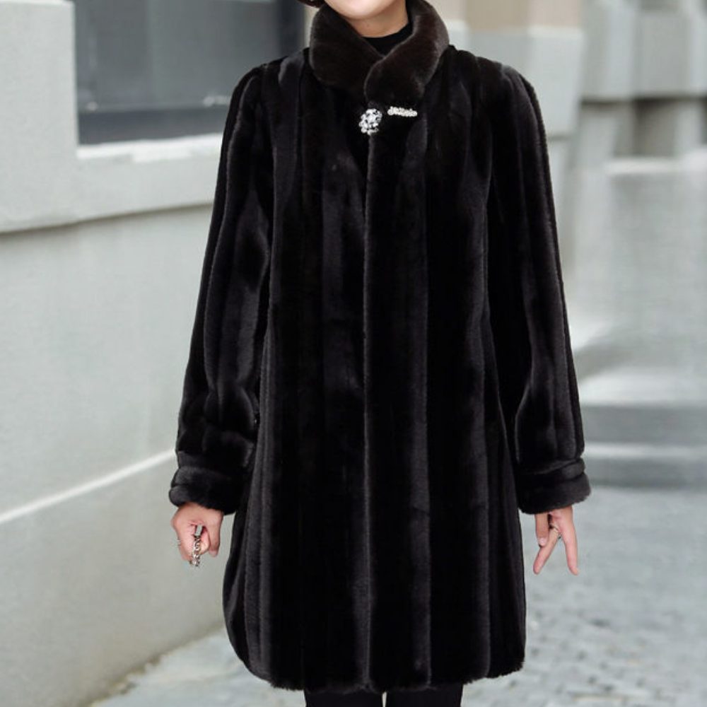 Basilia | Faux Fur Long Coat with Stand Collar for Women