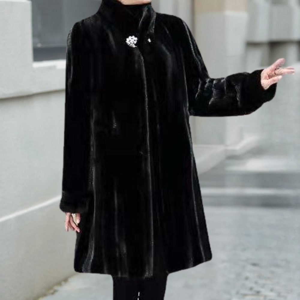 Basilia | Faux Fur Long Coat with Stand Collar for Women