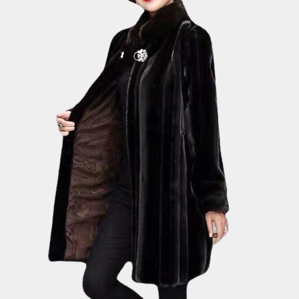Basilia | Faux Fur Long Coat with Stand Collar for Women