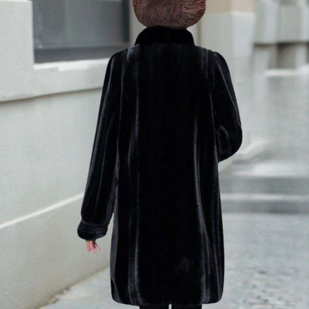 Basilia | Faux Fur Long Coat with Stand Collar for Women