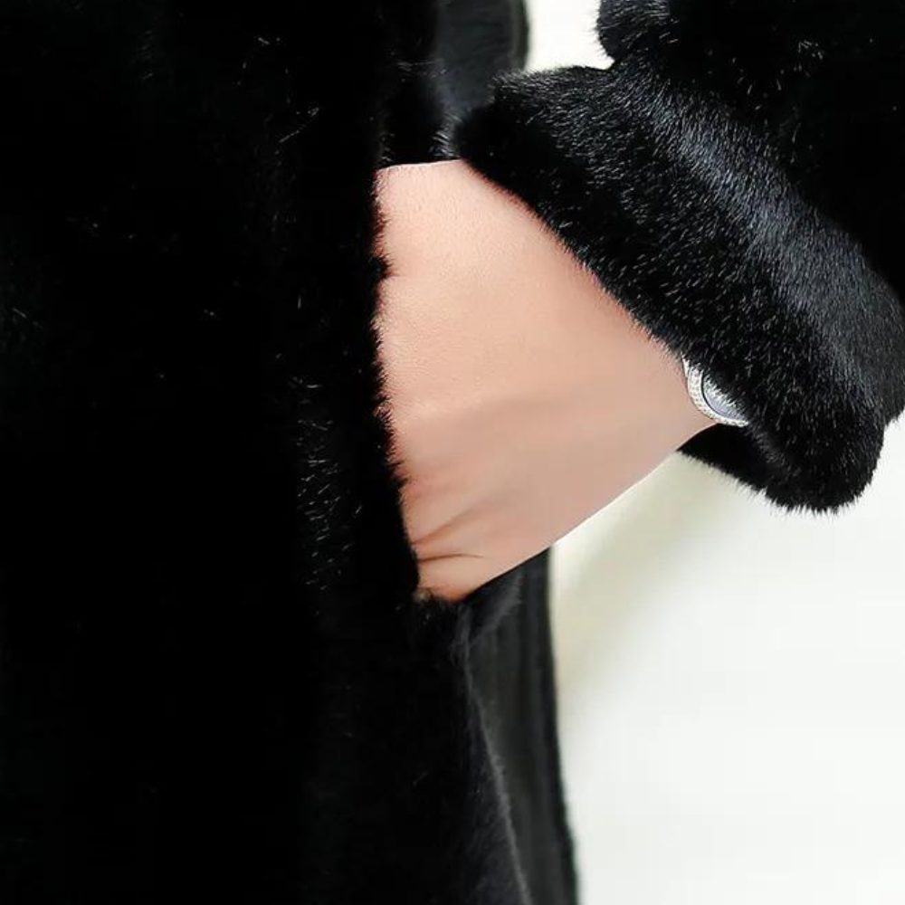 Basilia | Faux Fur Long Coat with Stand Collar for Women