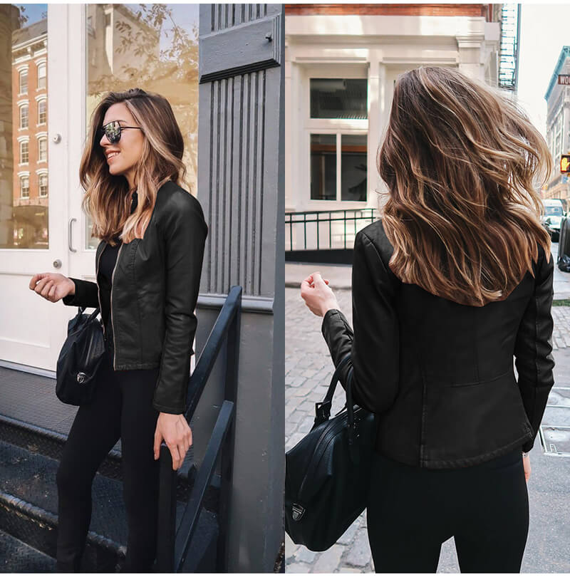 Women's Leather Biker Jacket with Zipper Closure