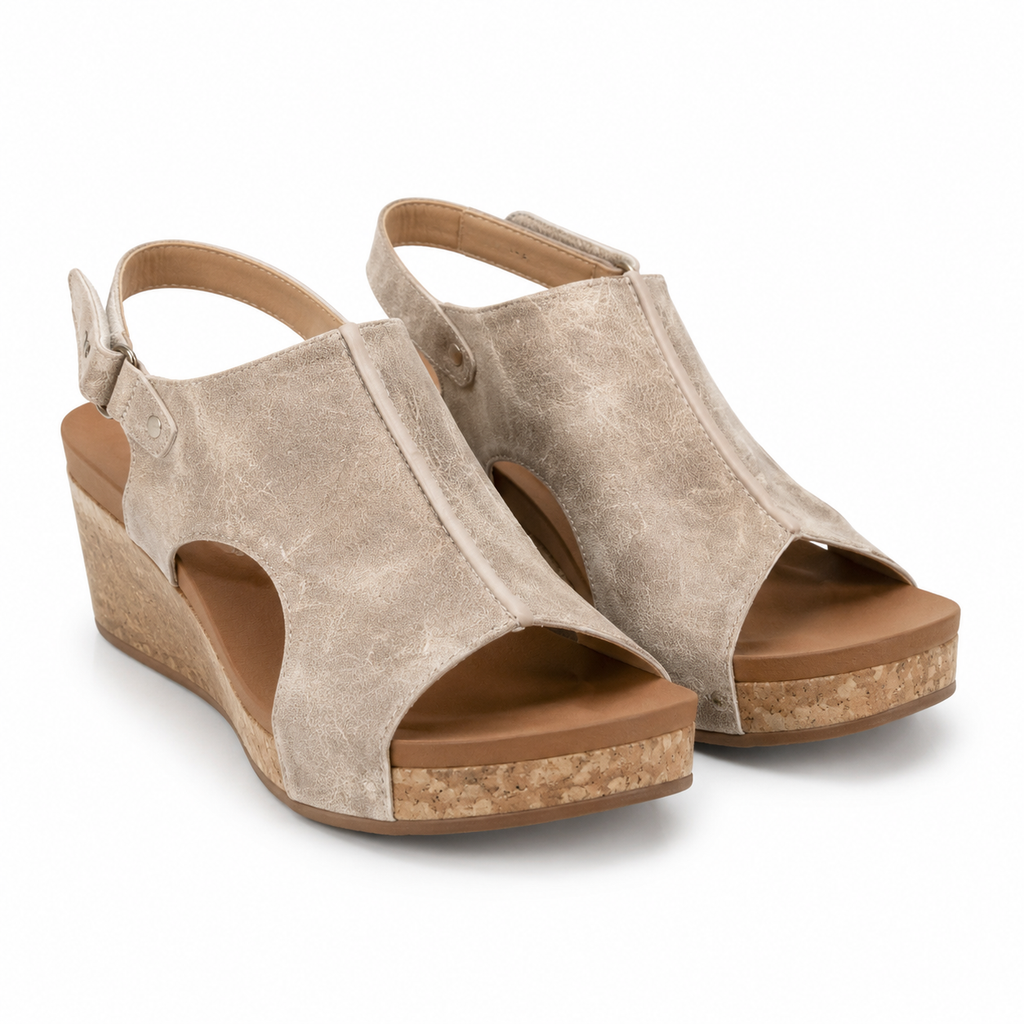Ravello Peep-Toe Cork Wedge Slingback
