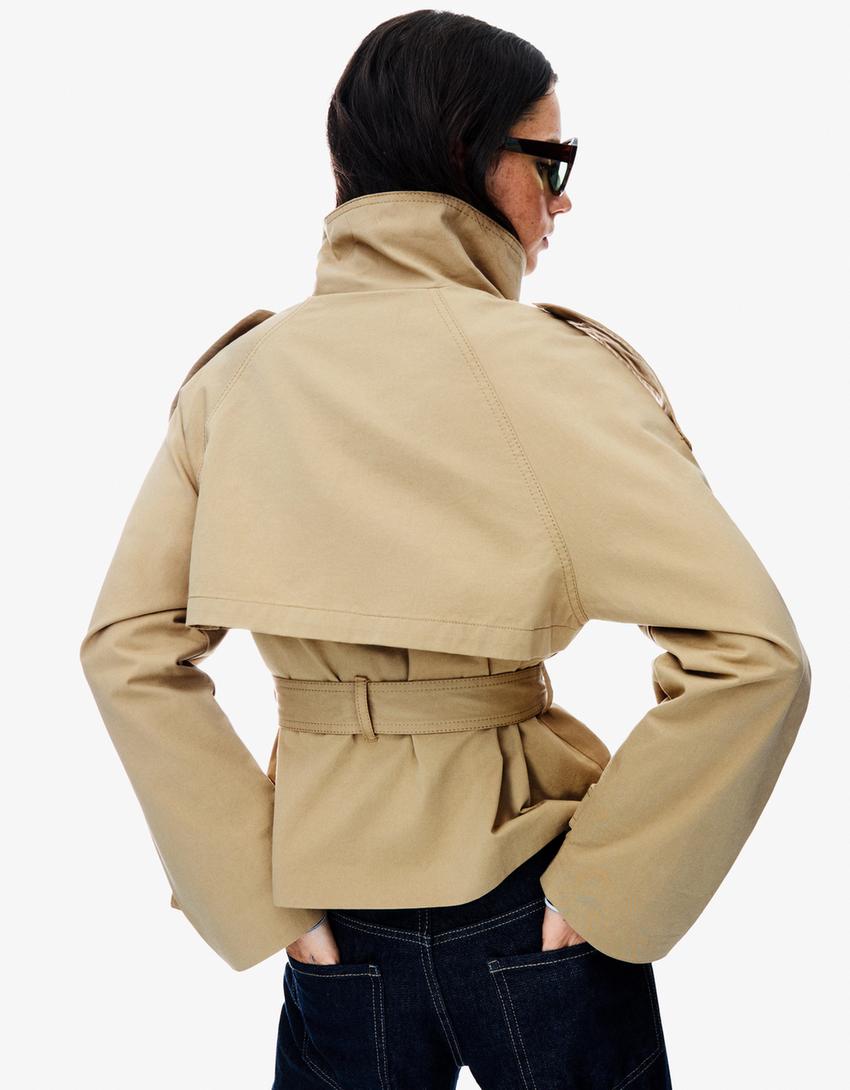 Women's Cropped Double-Breasted Belted Jacket