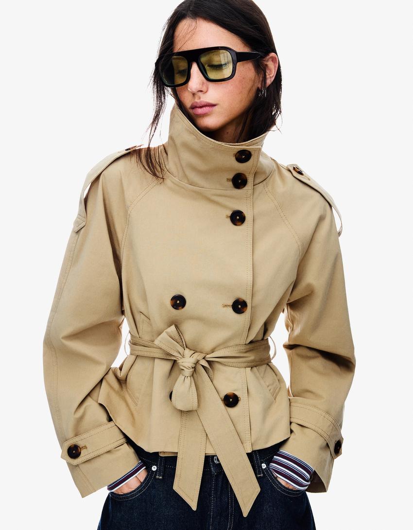 Women's Cropped Double-Breasted Belted Jacket