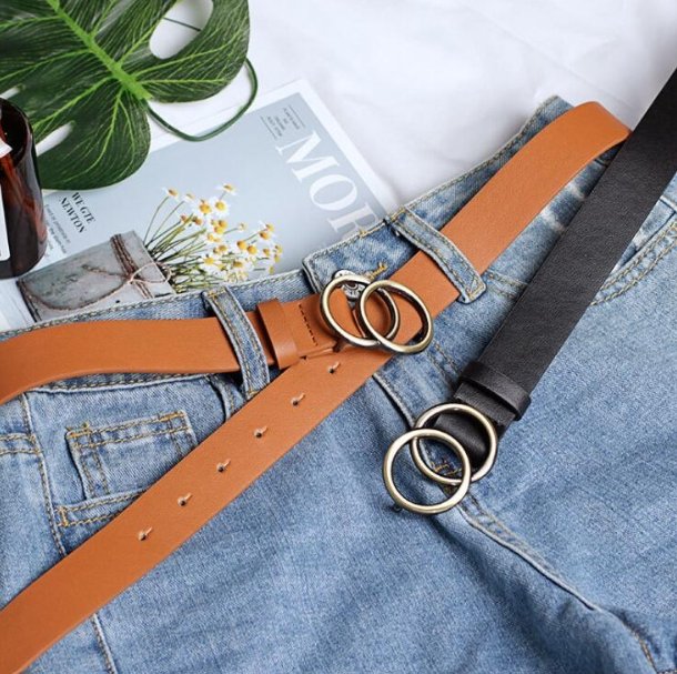 Women's O-Ring Double Buckle Belt for Jeans and Dresses