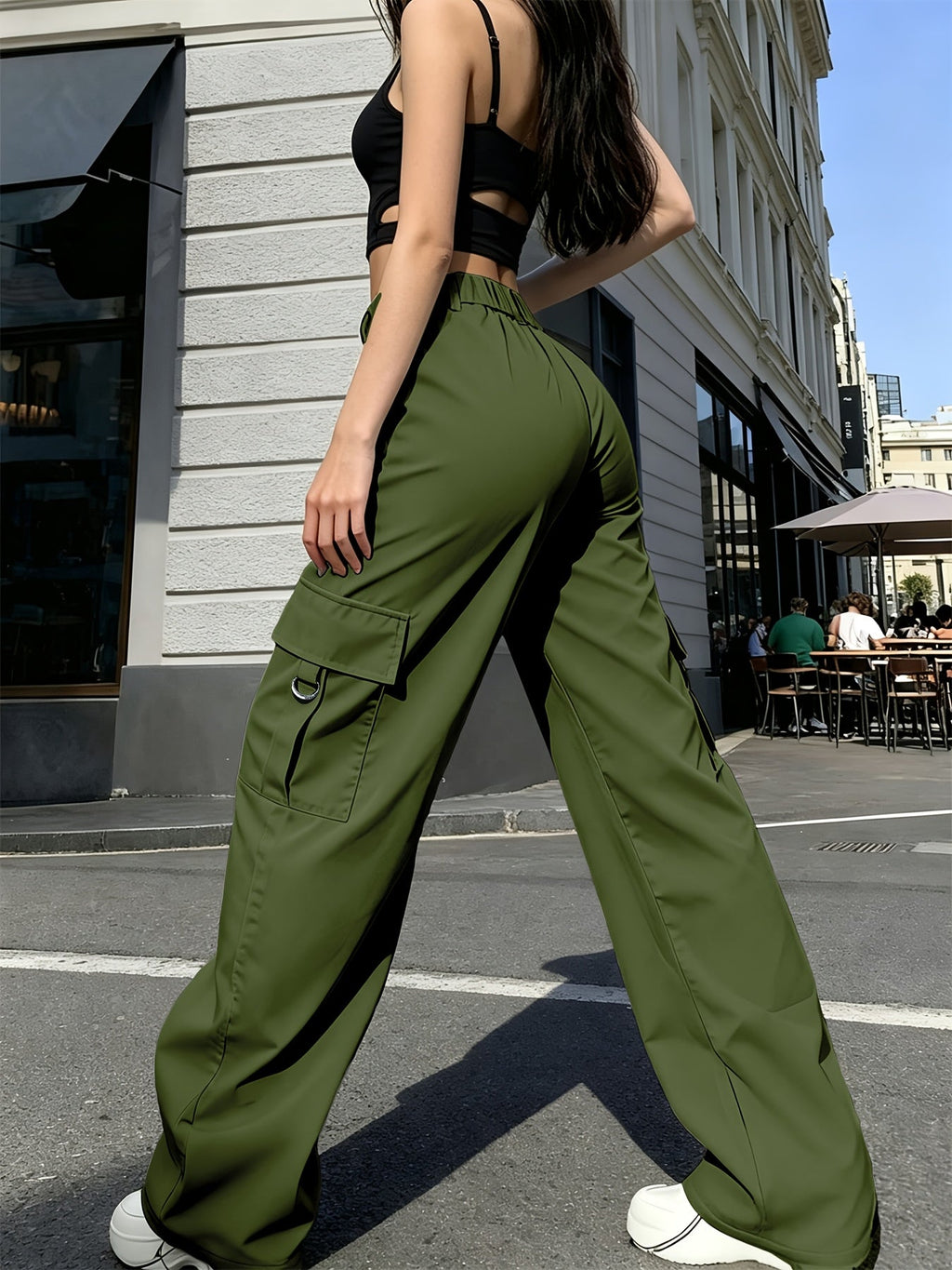 Women's High-Waisted Wide-Leg Cargo Pants with Pockets