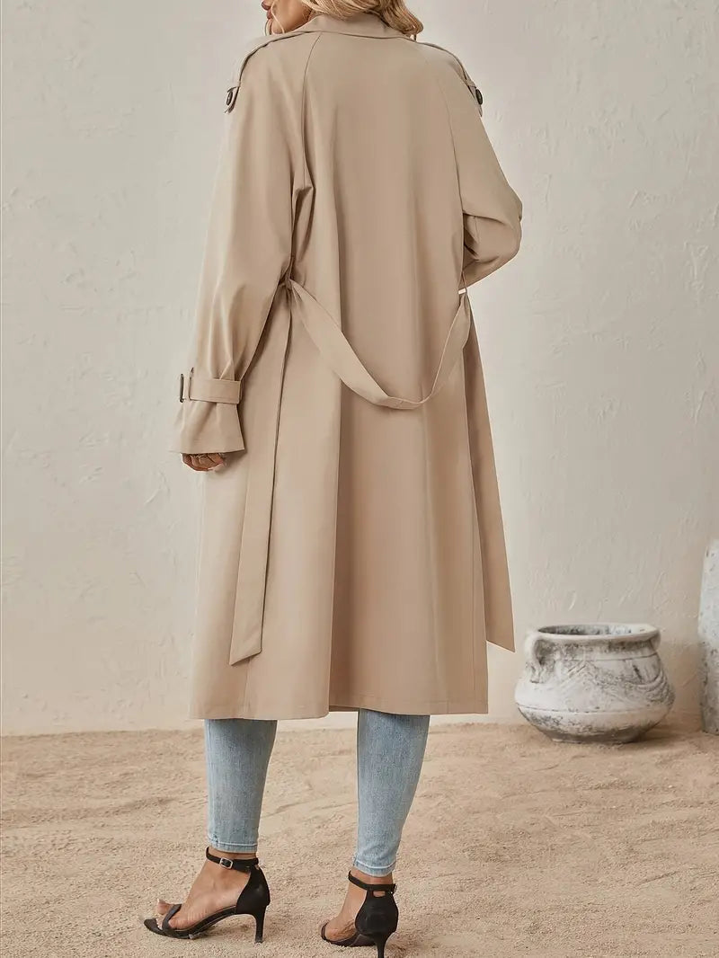 Women's Double-Breasted Long Trench Coat with Belt