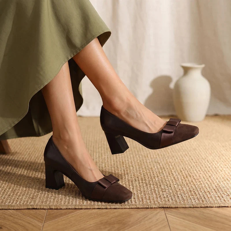Corinne Bow Block Heel Pumps