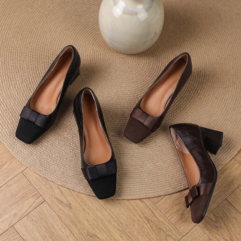 Corinne Bow Block Heel Pumps