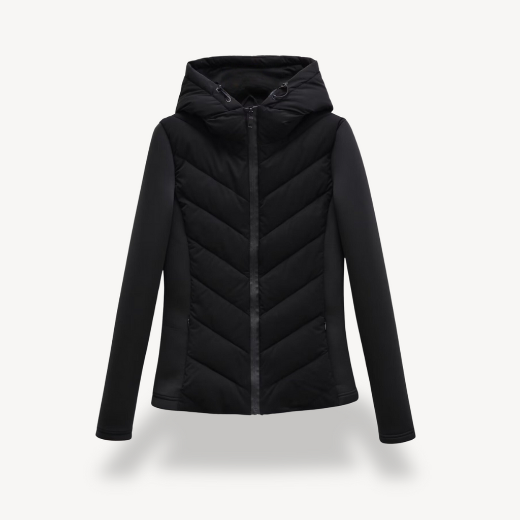Women's Quilted Hooded Jacket with Chevron Stitch Detail
