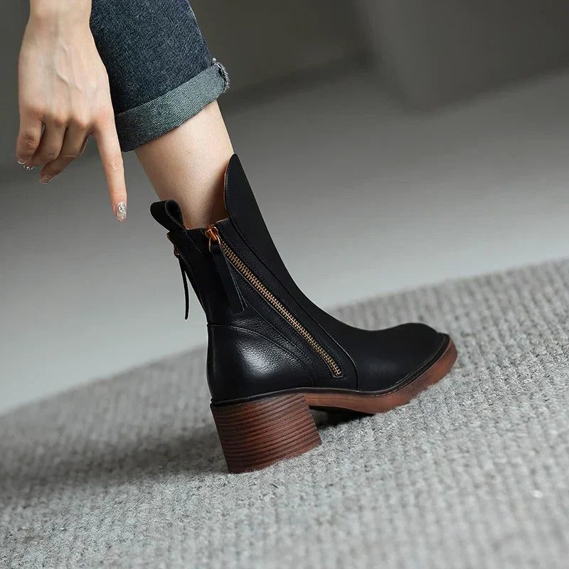 Minka | Block Heel Ankle Boots with Zip for Women