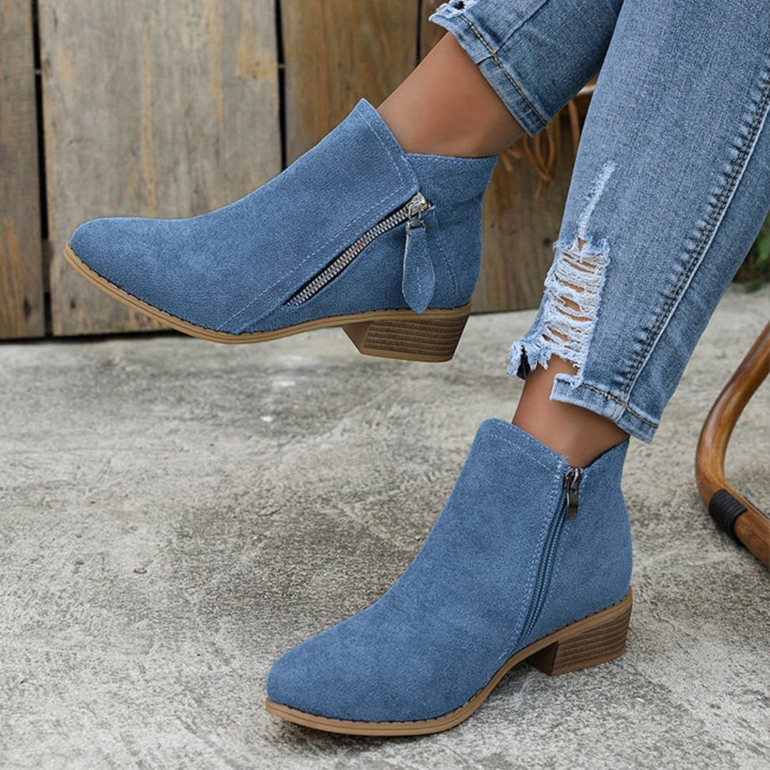 Bluebell | Suede Ankle Boots with Block Heel for Women