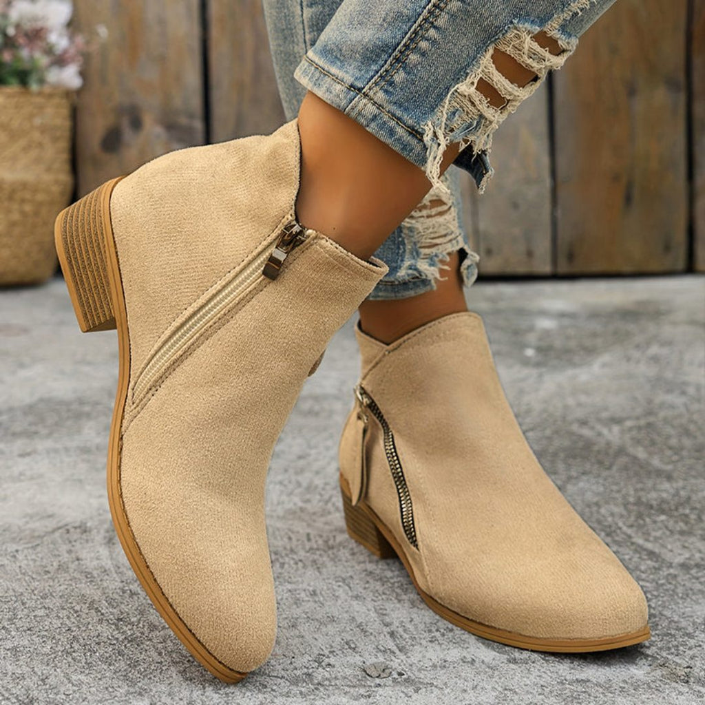 Bluebell | Suede Ankle Boots with Block Heel for Women