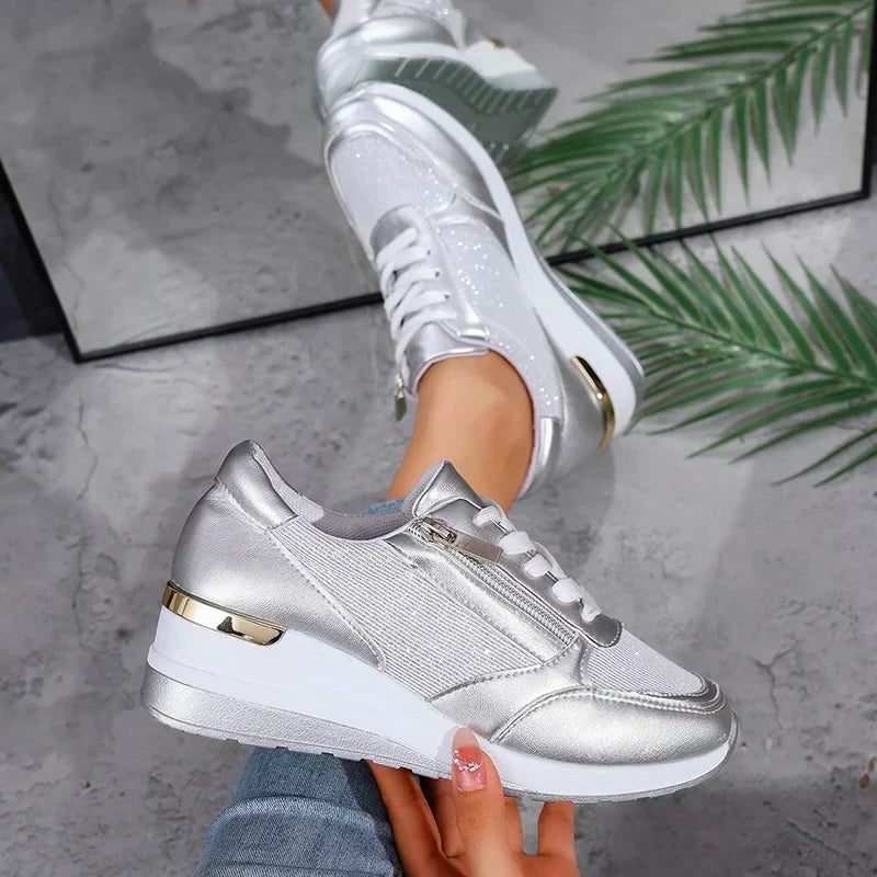 Bonita | Metallic Platform Sneakers with Side Zip for Women