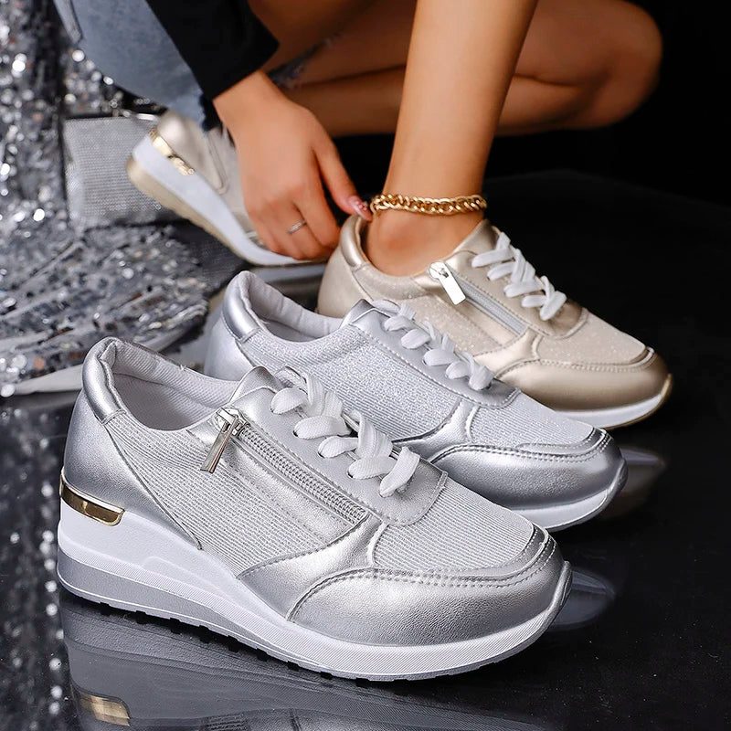Bonita | Metallic Platform Sneakers with Side Zip for Women