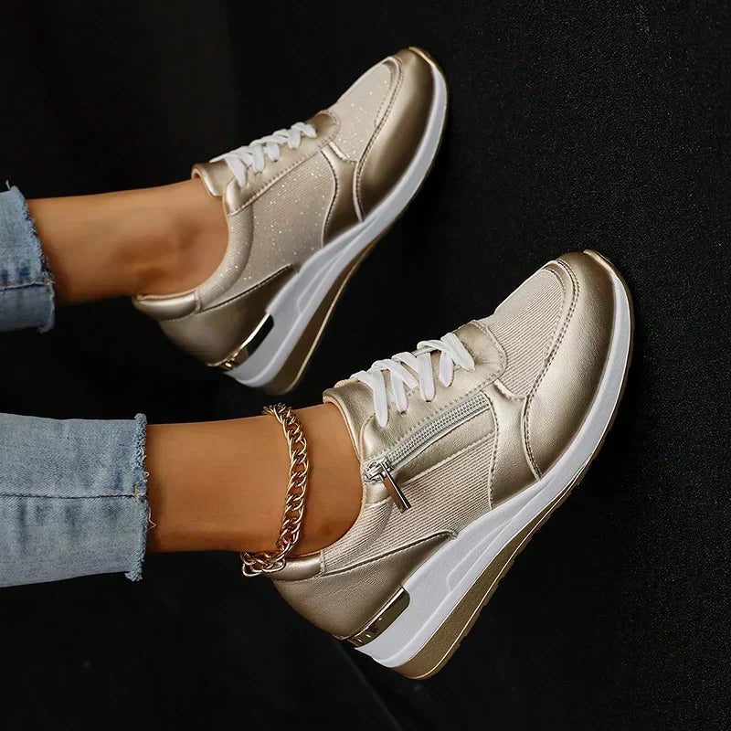 Bonita | Metallic Platform Sneakers with Side Zip for Women