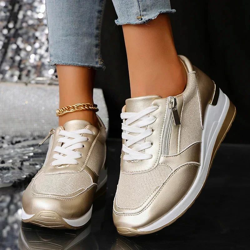 Bonita | Metallic Platform Sneakers with Side Zip for Women