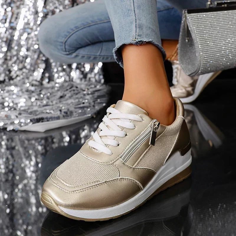 Bonita | Metallic Platform Sneakers with Side Zip for Women