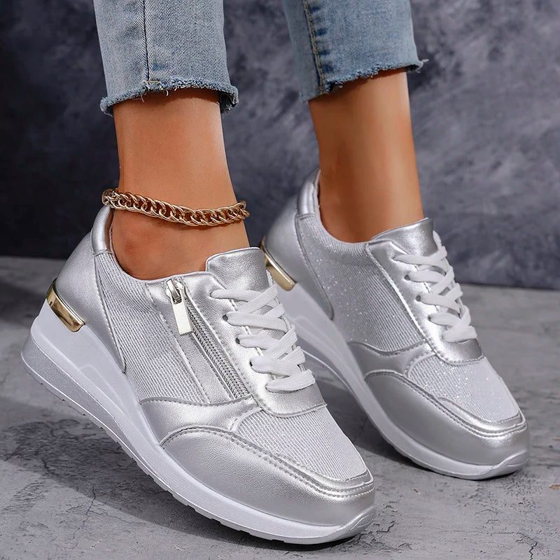 Bonita | Metallic Platform Sneakers with Side Zip for Women