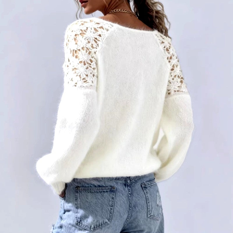 Bonita - Women's Crochet Shoulder Oversized Knit Sweater