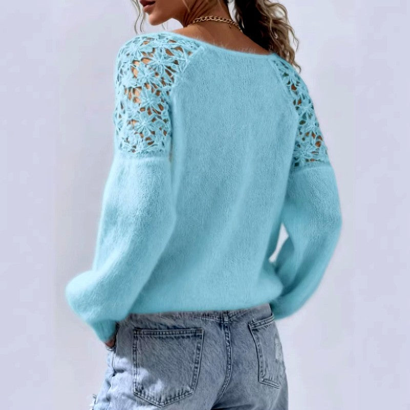 Bonita - Women's Crochet Shoulder Oversized Knit Sweater