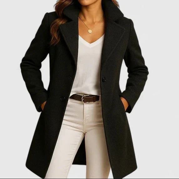 Women's Double-Breasted Longline Coat with Notch Lapel