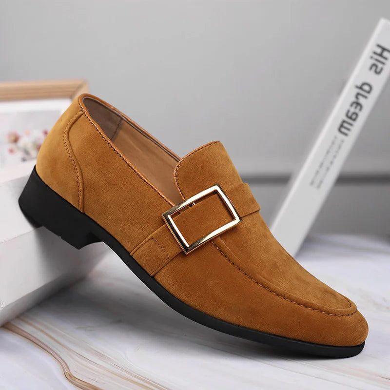 Buckle Strap Faux Suede Loafers for Men