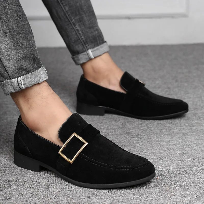Buckle Strap Faux Suede Loafers for Men