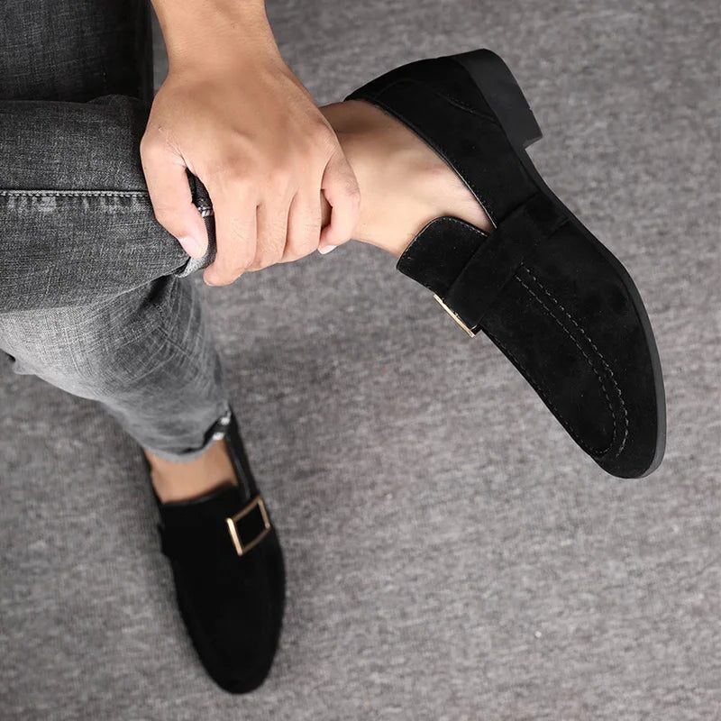 Buckle Strap Faux Suede Loafers for Men