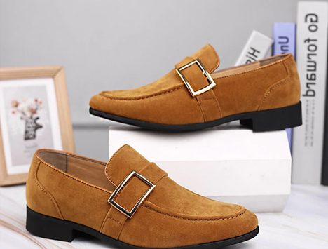 Buckle Strap Faux Suede Loafers for Men