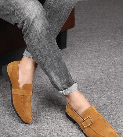 Buckle Strap Faux Suede Loafers for Men
