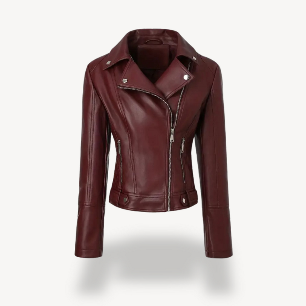Women's Biker Jacket with Notched Lapel Collar