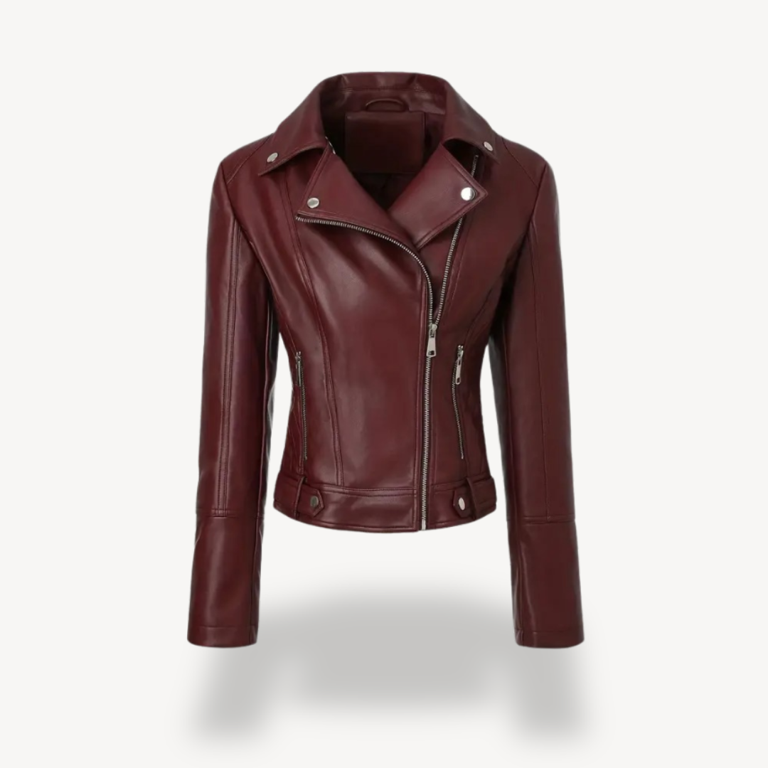 Women's Biker Jacket with Notched Lapel Collar