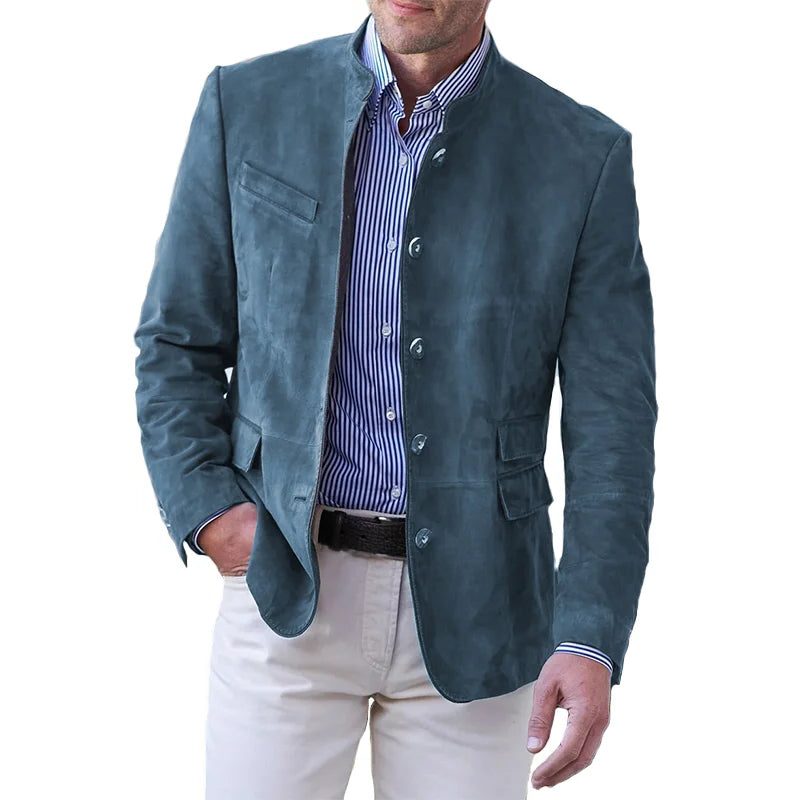 Button-Down Faux Suede Blazer for Men