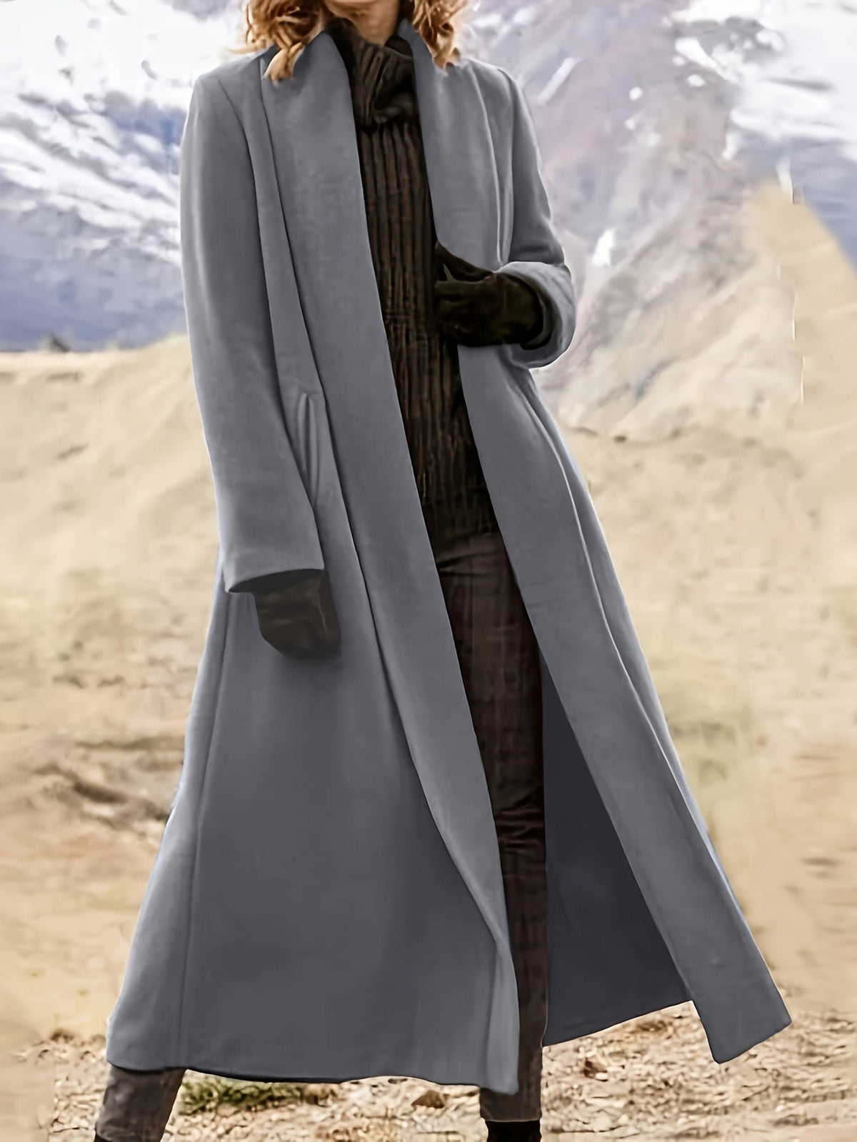 Women's Longline Open Front Coat with Flowing Drape