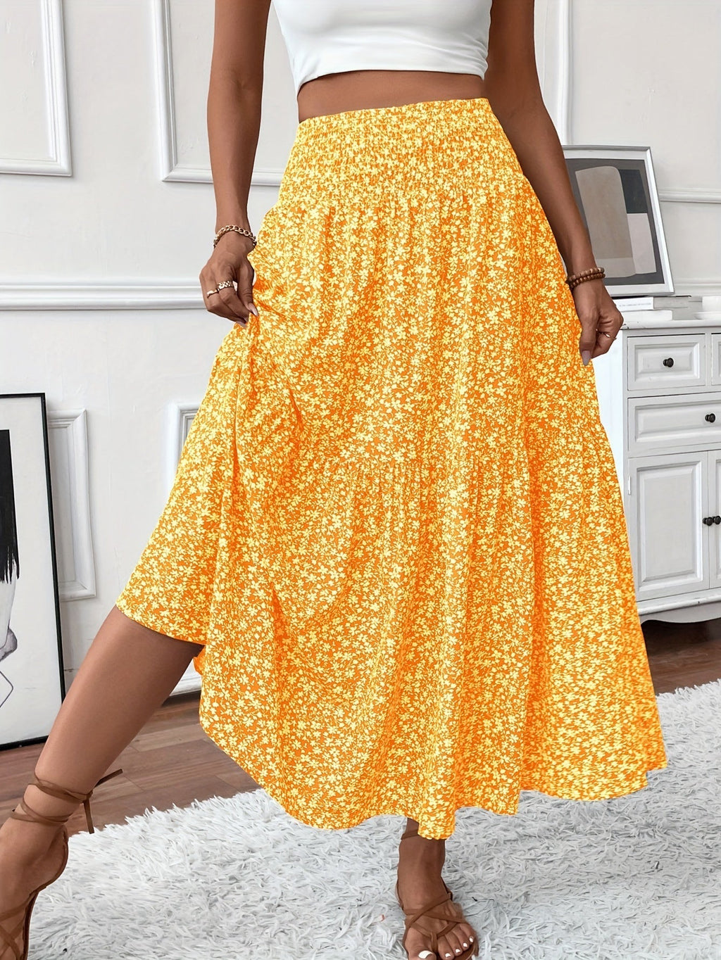 Women's Floral Skirt with Flattering Fit and Flowing Fabric