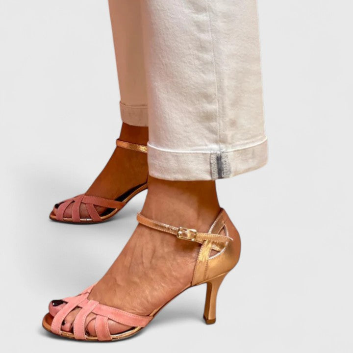 Women's T-Strap Heeled Sandals with Ankle Strap