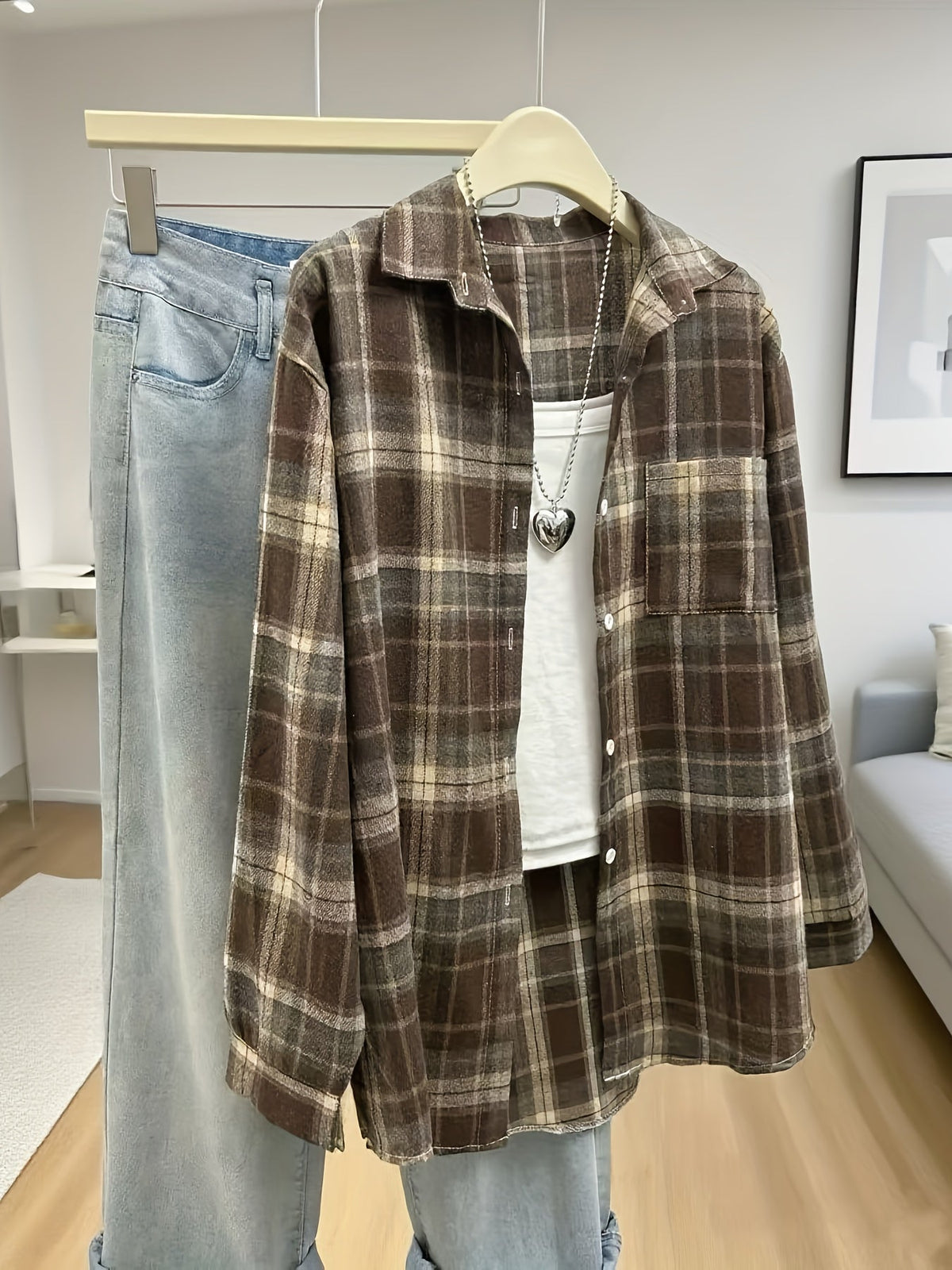 Montarello Women's Overshirt Check Notched Collar