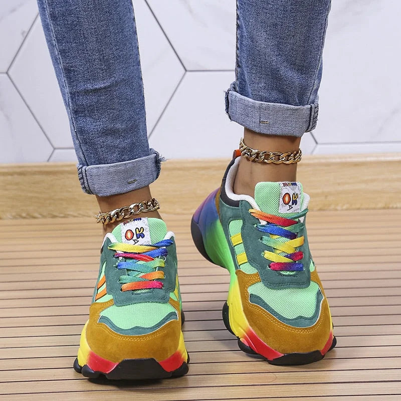 Women's Colorblock Platform Sneakers Rainbow Laces
