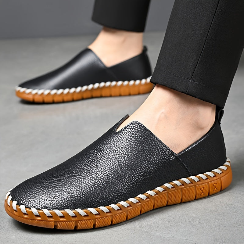 Men's Hand-Stitched Slip-On Loafers with Textured Upper