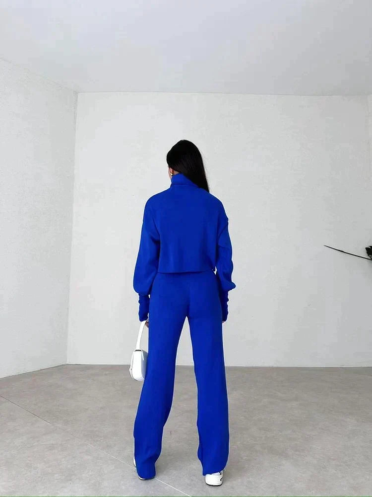 Women's Turtleneck Sweater Set with Relaxed Trousers