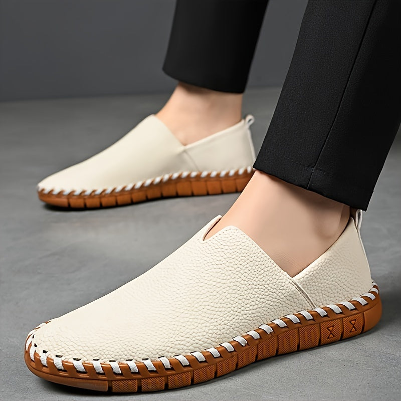 Men's Hand-Stitched Slip-On Loafers with Textured Upper